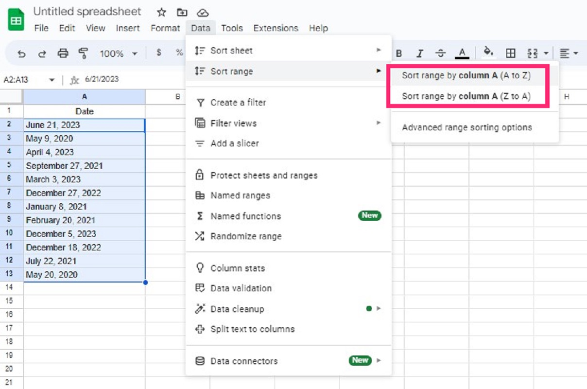 Google spreadsheet - showing sorting sheet by column