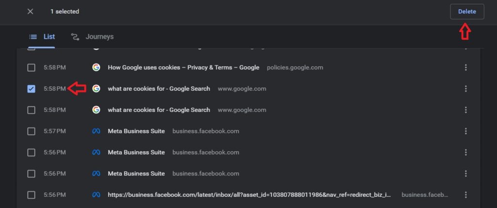 Deleting specific history from Chrome