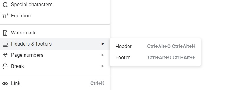 Google Docs Headers and Footers