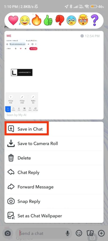 Long Press On Old Snap And Choose Save In Chat Option