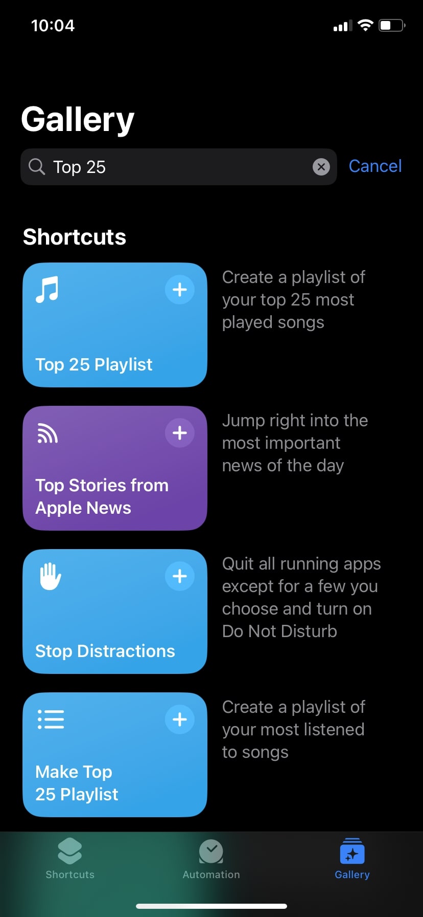 Make Top 25 Playlist shortcut in Shortcuts app