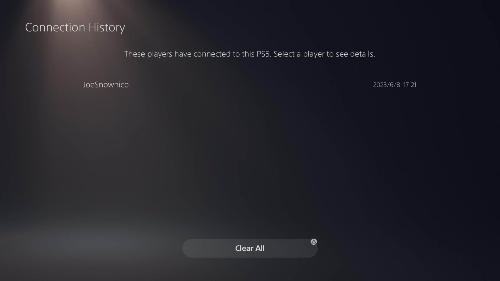 PS5 Remote play connection history