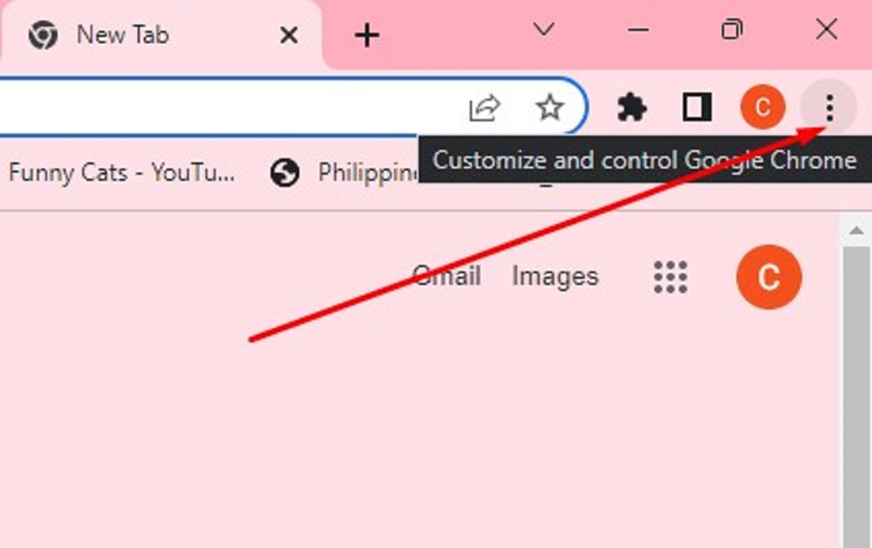 showing customize and control Google Chrome button