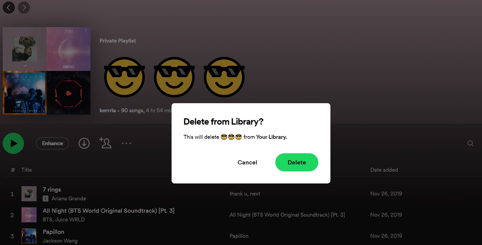 Deleting songs from library in Spotify