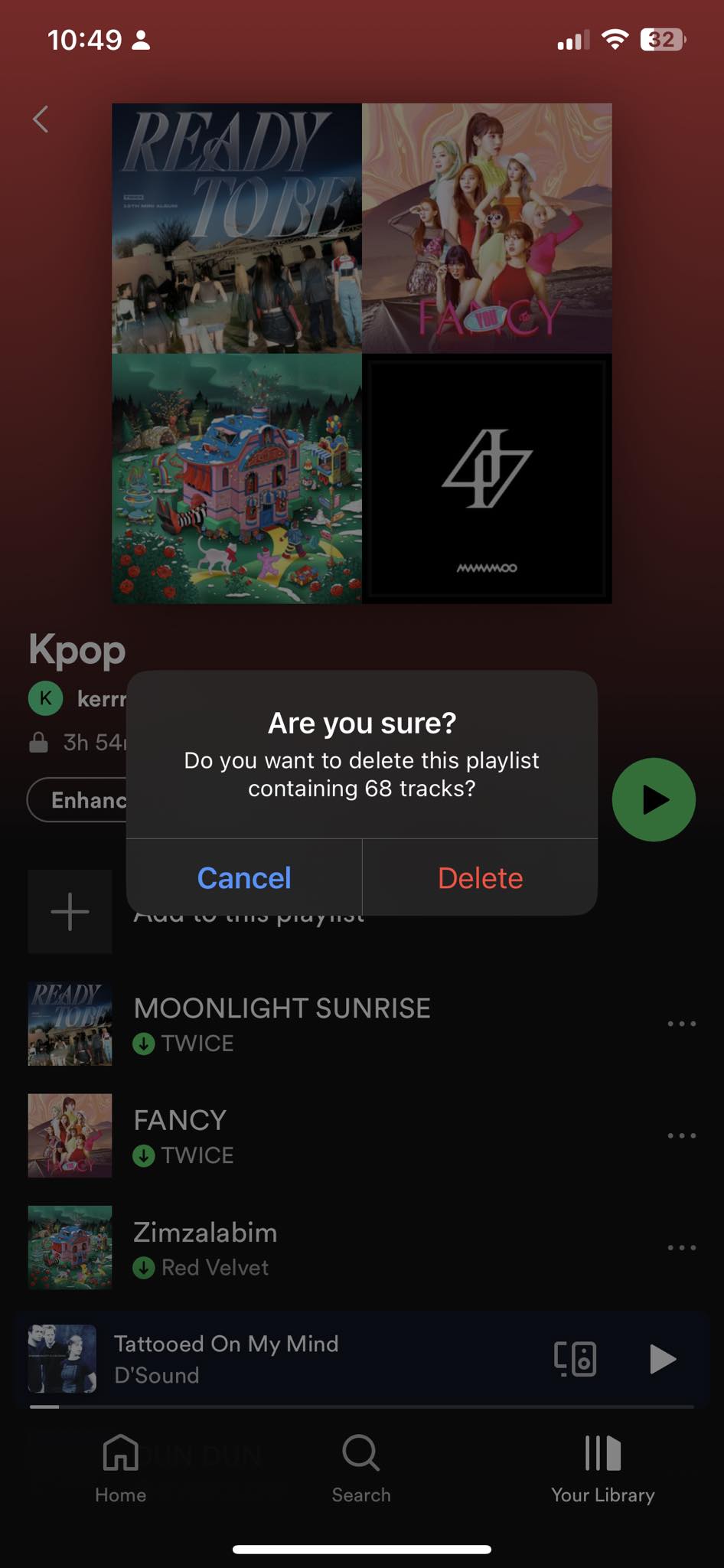 Deleting playlist in Spotify mobile