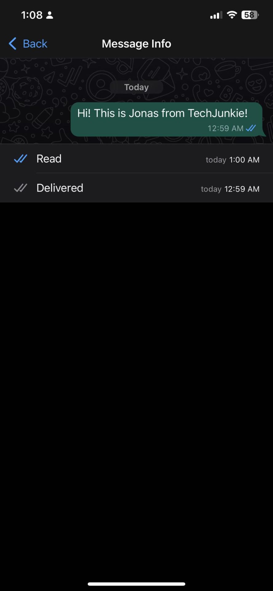 Whatsapp Message Info screen