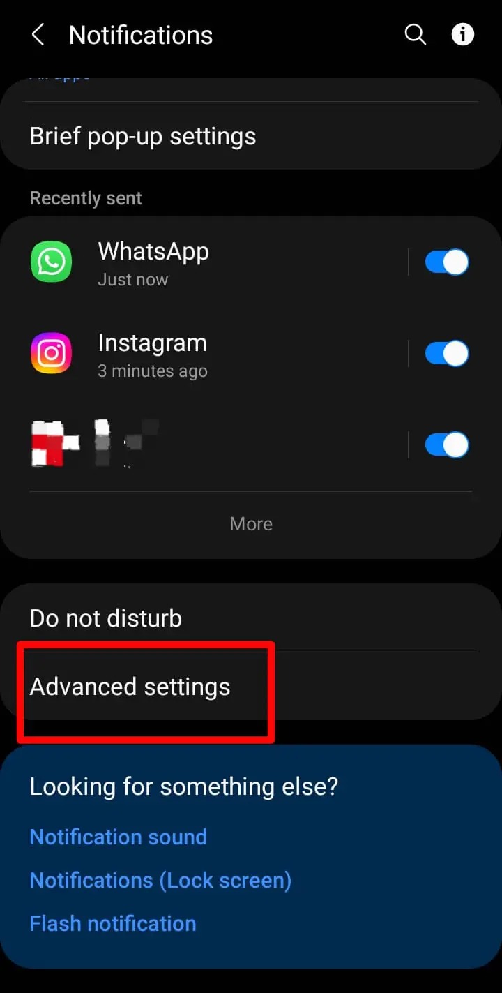 Advanced Settings Notification Option