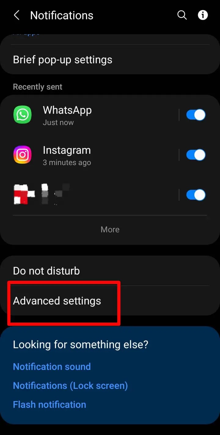 Advanced Settings Notification Option