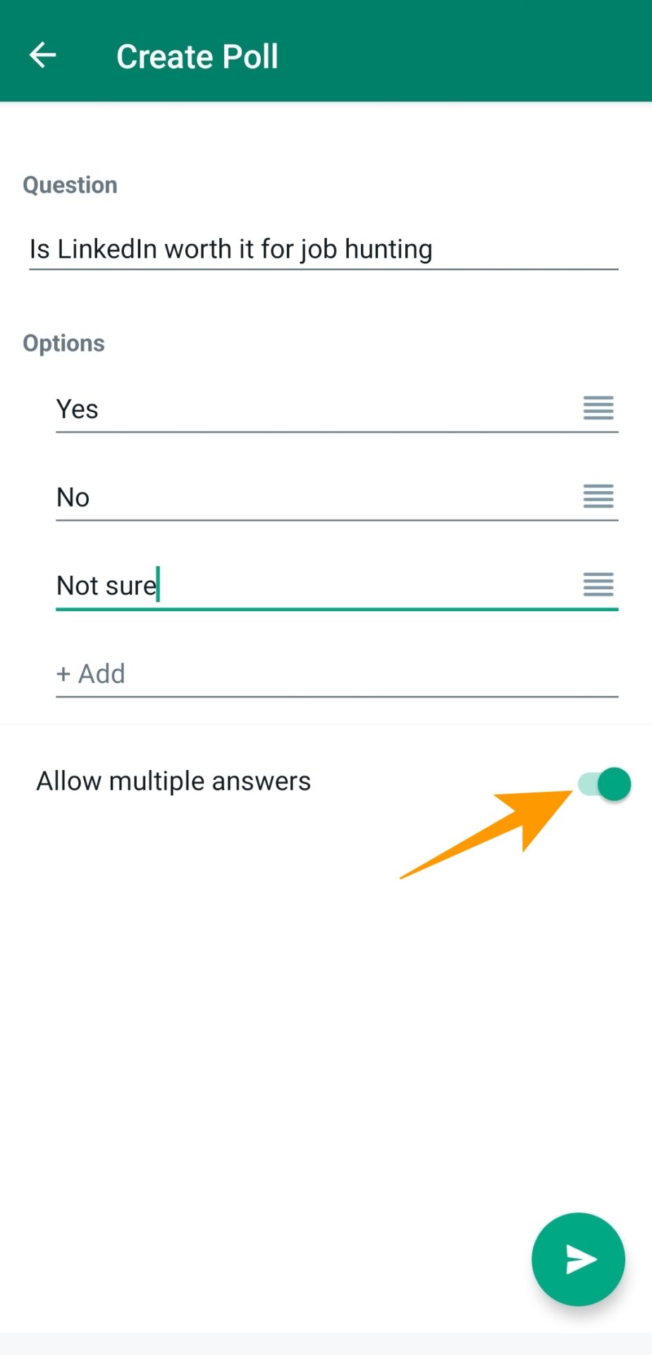 Allow multiple answers toggle