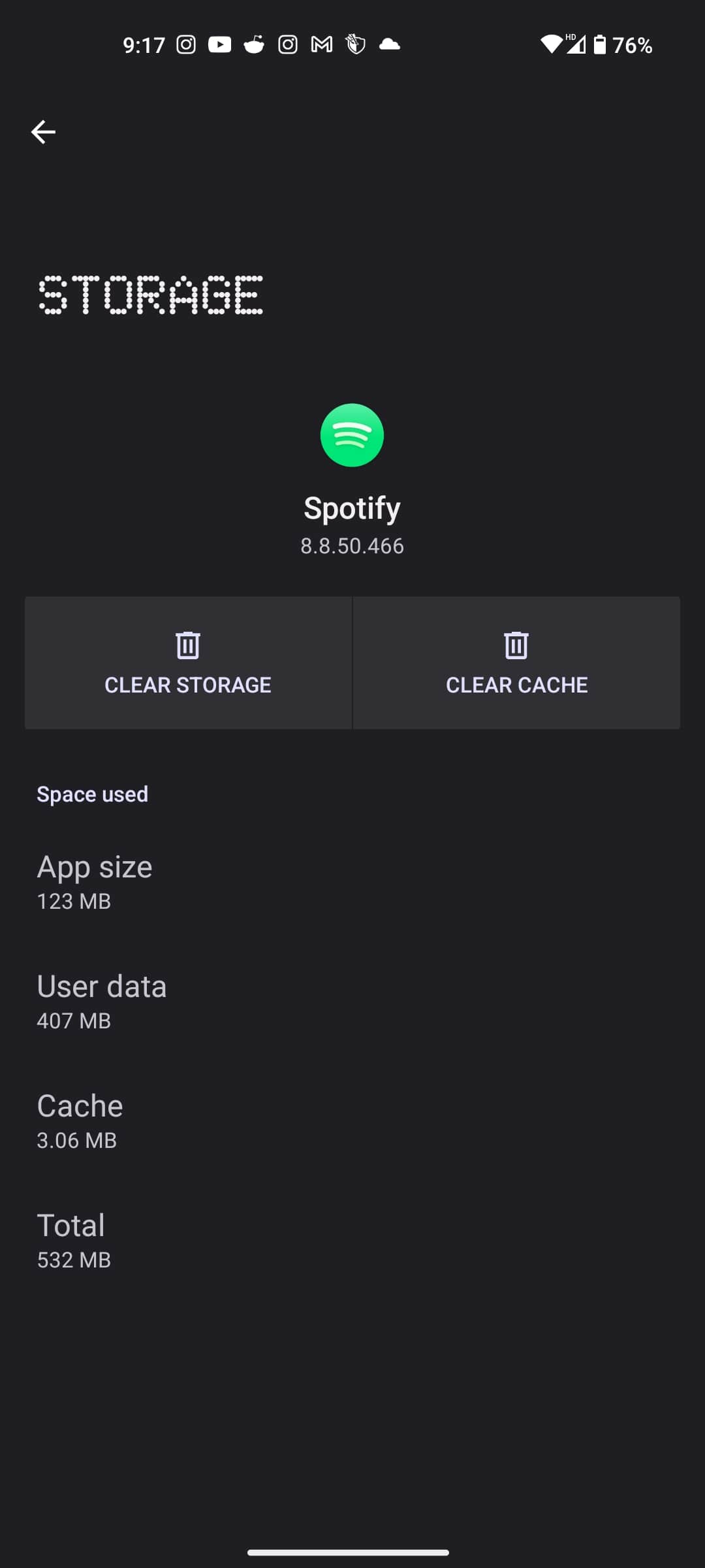 Android Spotify clear cache