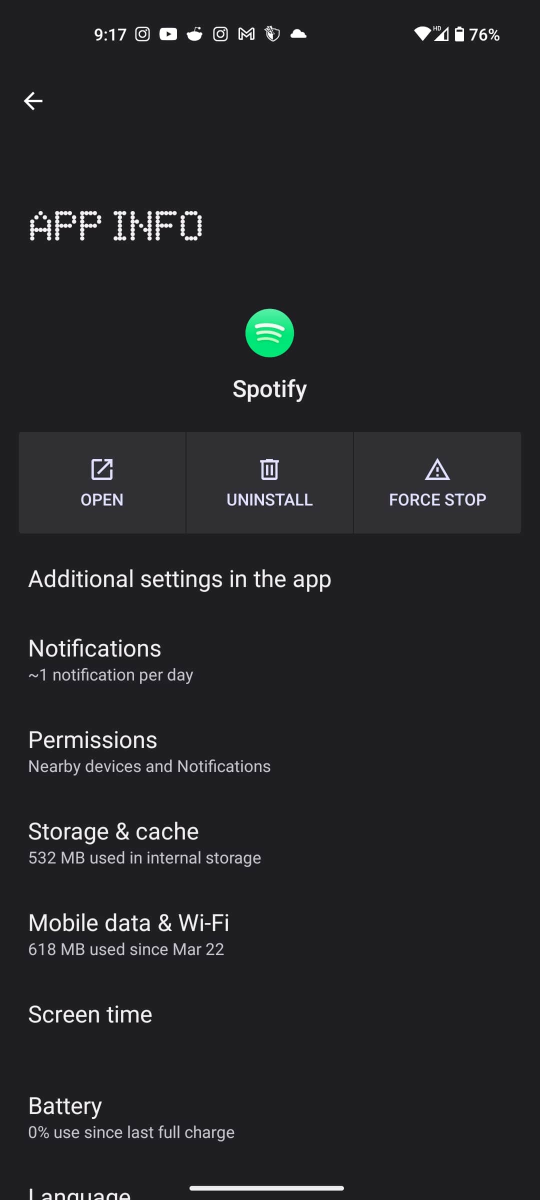 Android settings Spotify