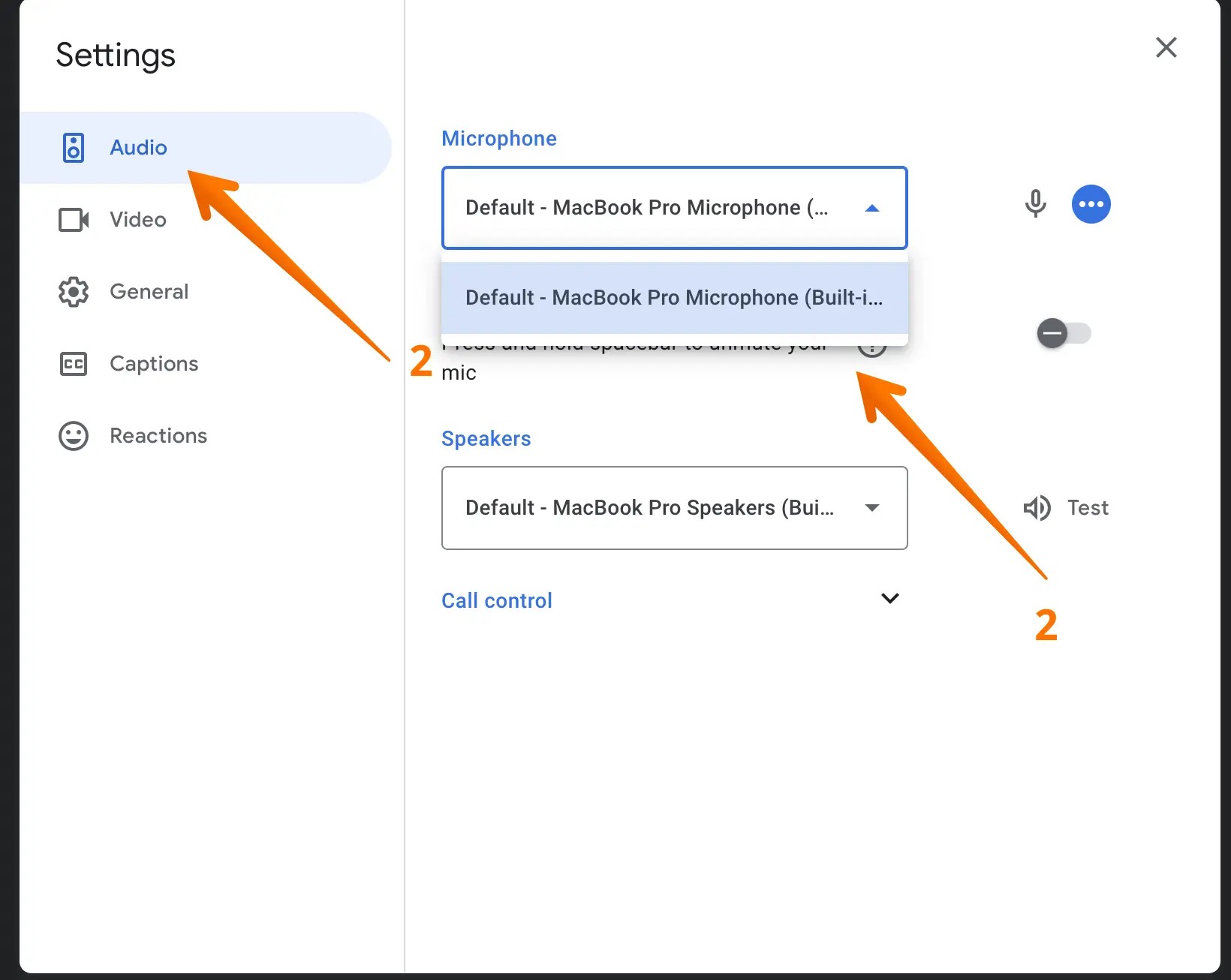 Check Audio Settings in Google Meet