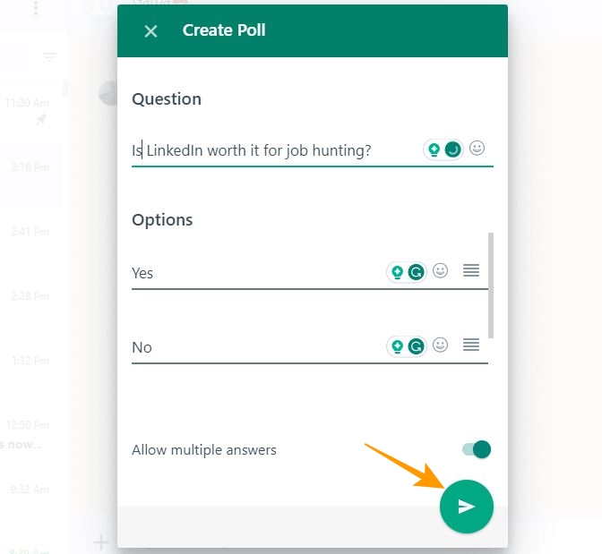 Create Poll screen in WhatsApp Web