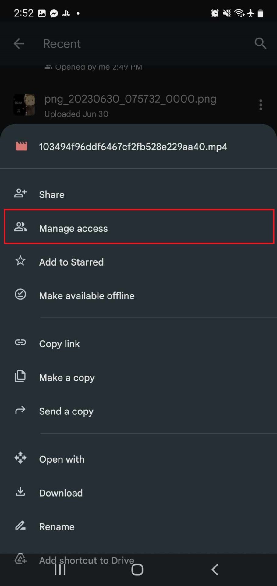 Google Docs Manage Access Menu