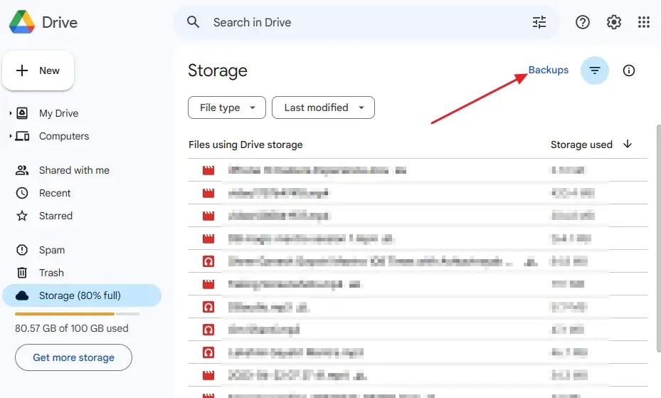 Google Drive Backup Section