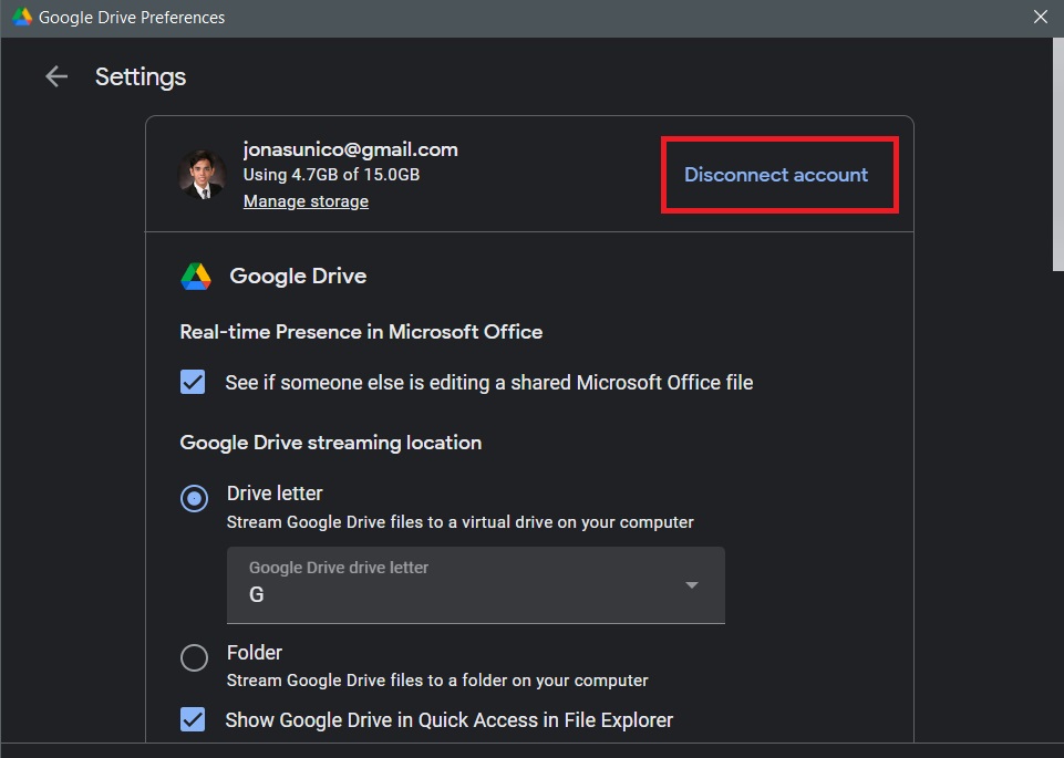 Google Drive Disconnect Account