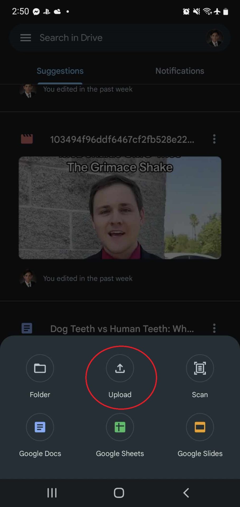 Google Drive File Share Menu