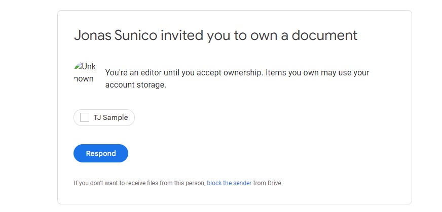 Google Drive Ownership Invite