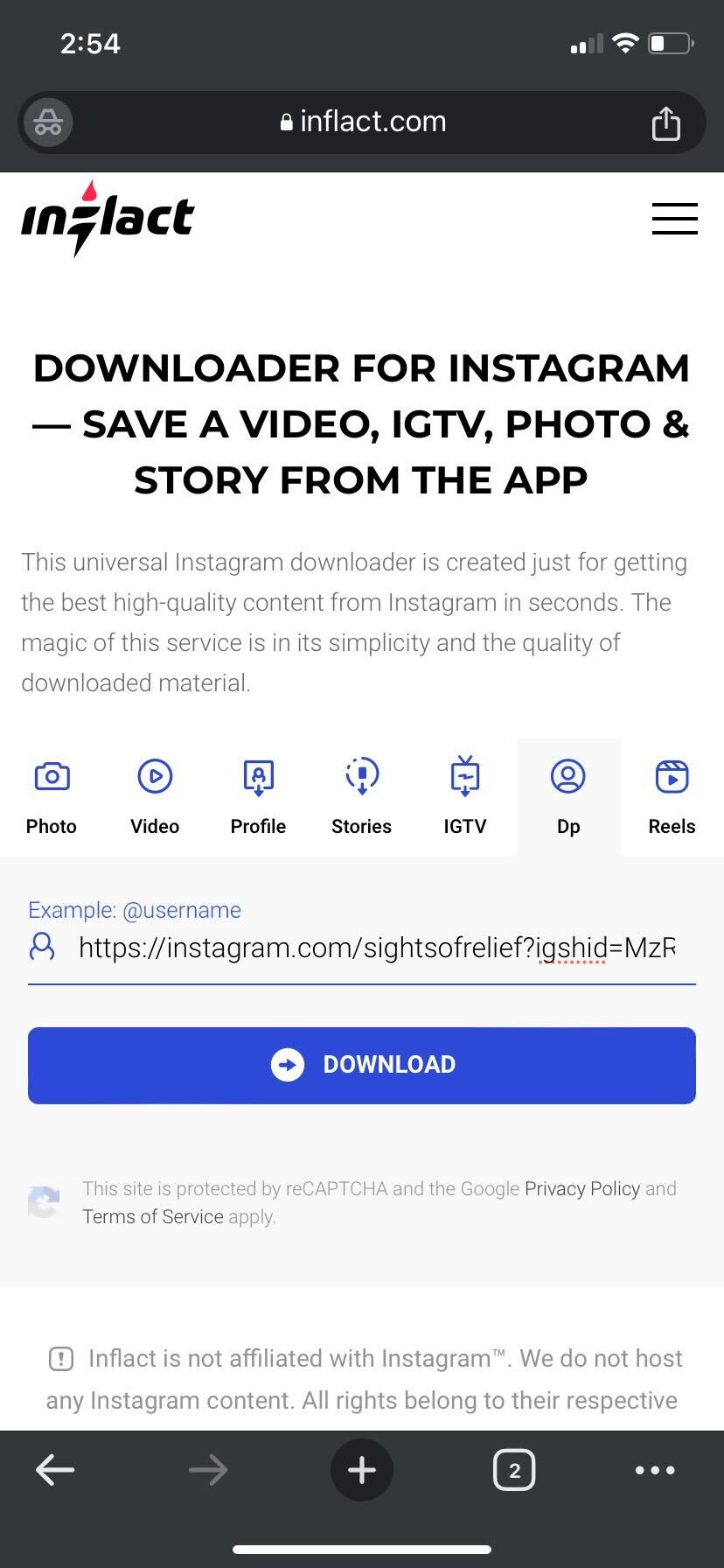 Inflact DP download section