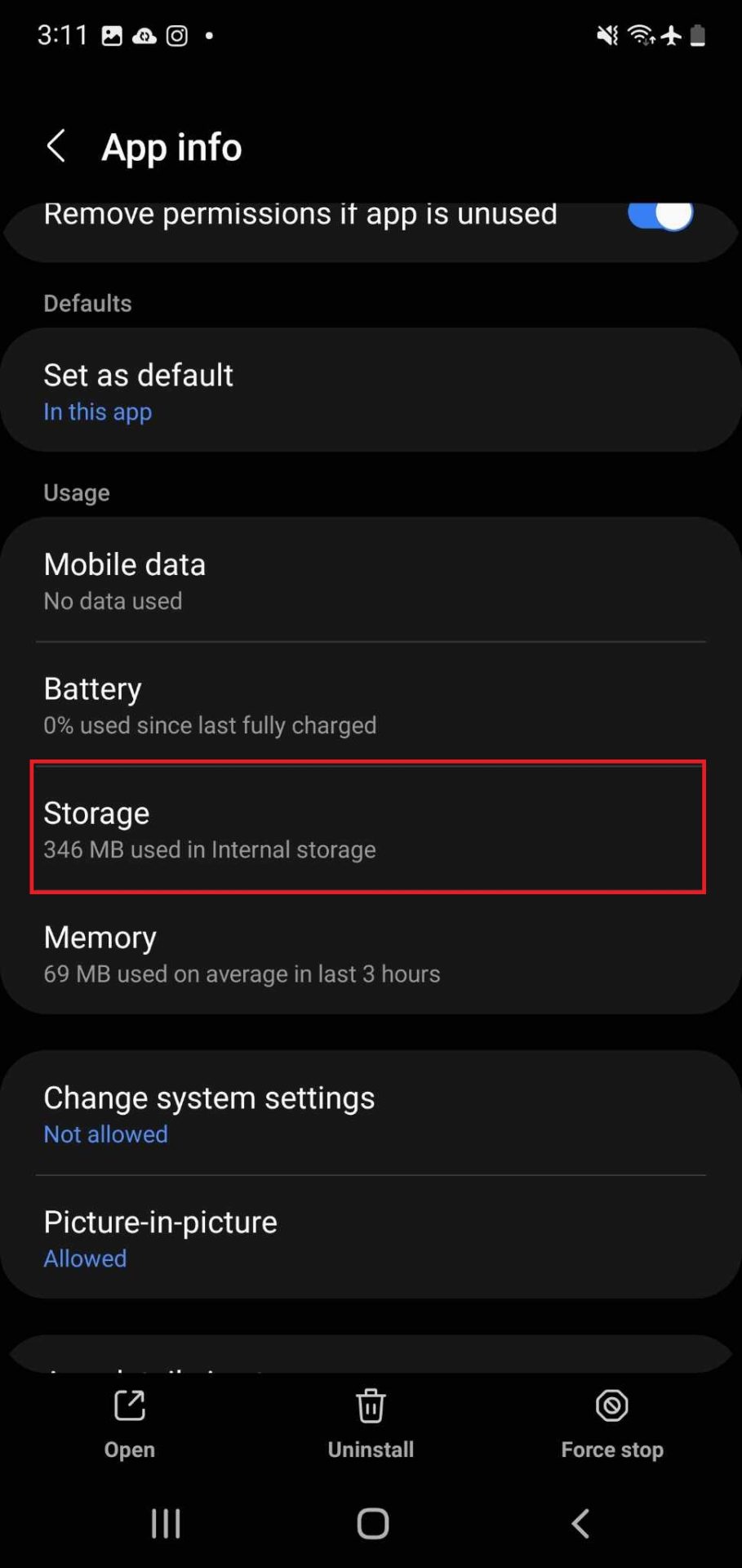 Instagram App Storage