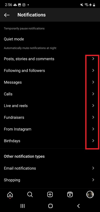 Settings For Instagram Notifications