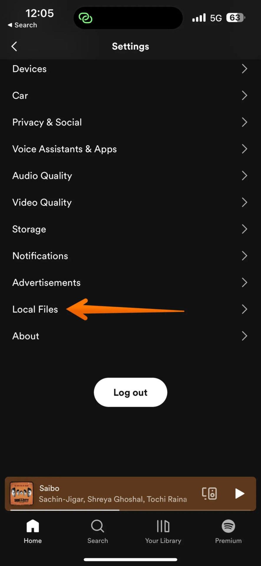 Local Files Settings in Spotify iPhone