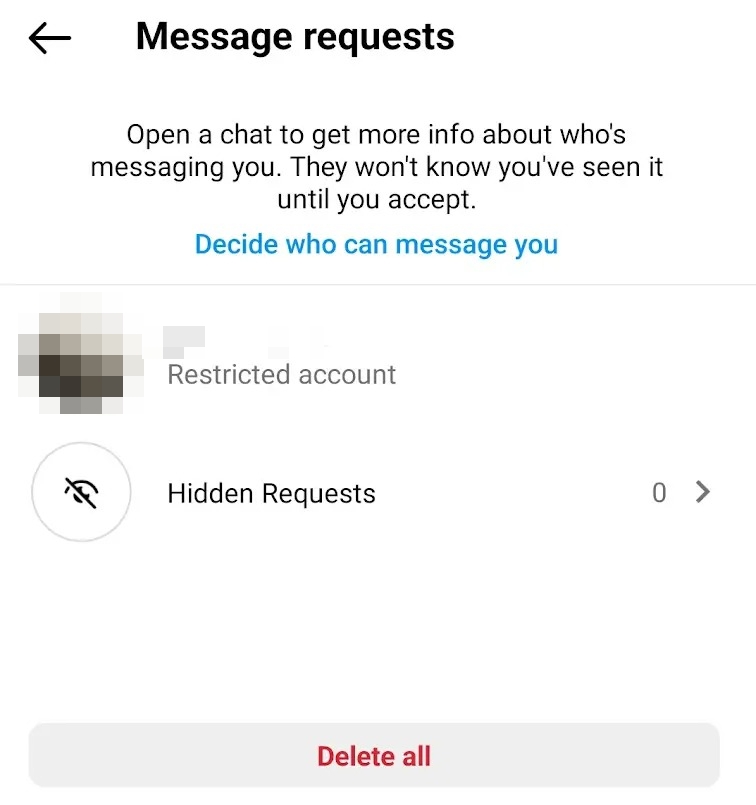 Message restricted account Instagram