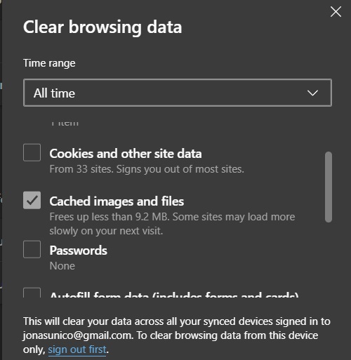Microsoft Edge Clear Browsing Data