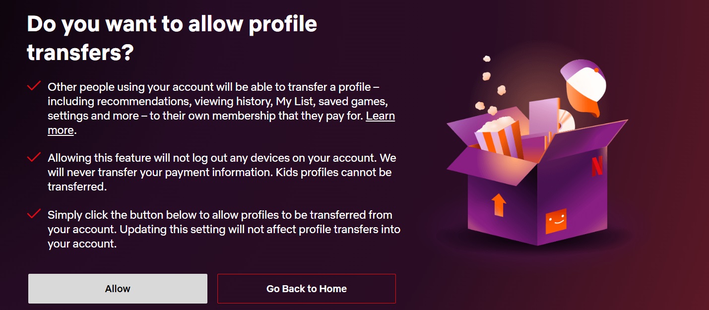 Netflix Enable Profile Transfers
