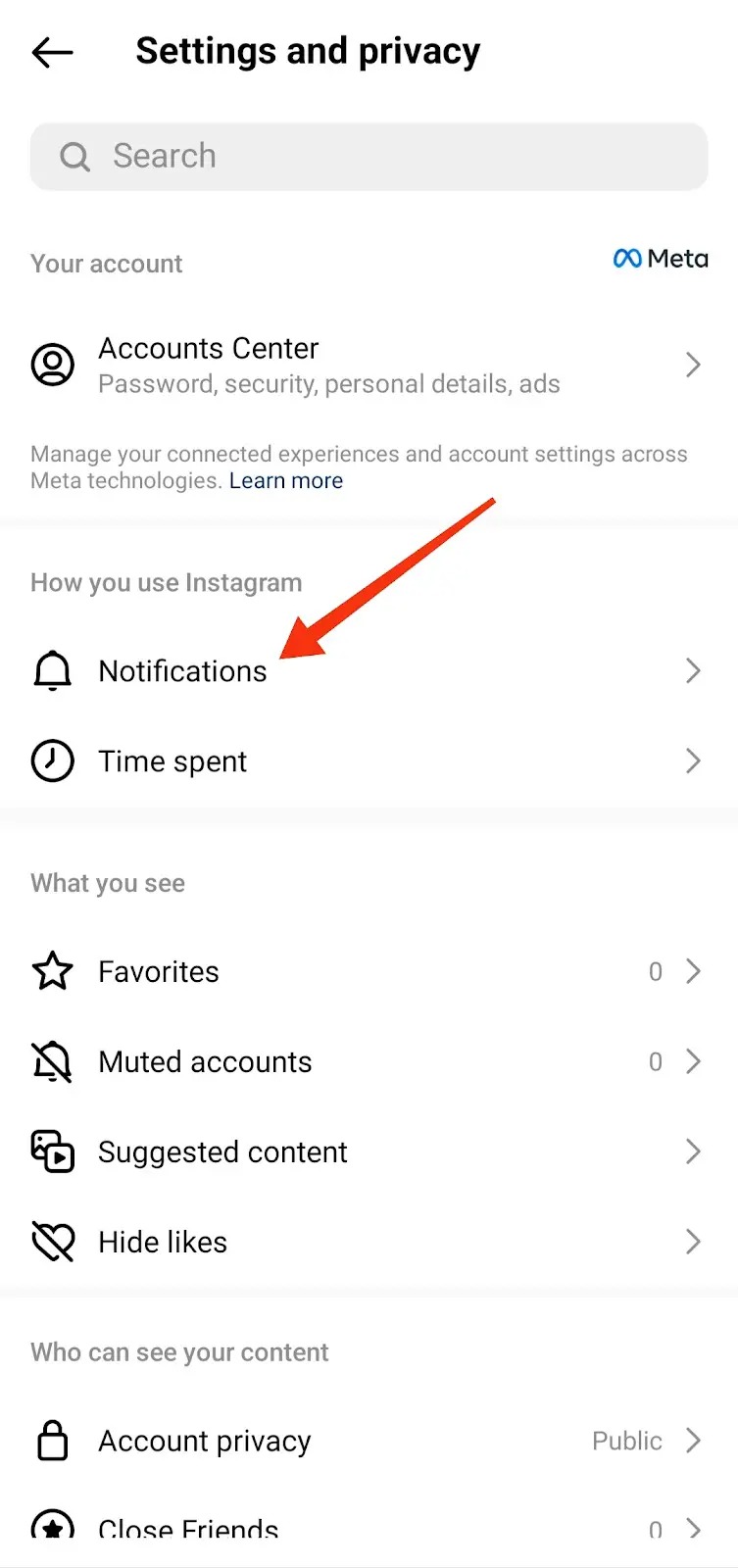 Open Instagram Notification Options