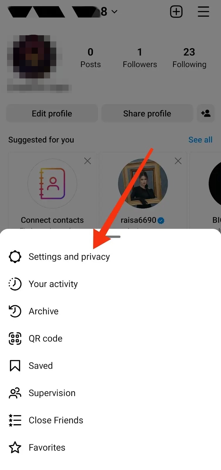 Open Instagram Settings and Privacy