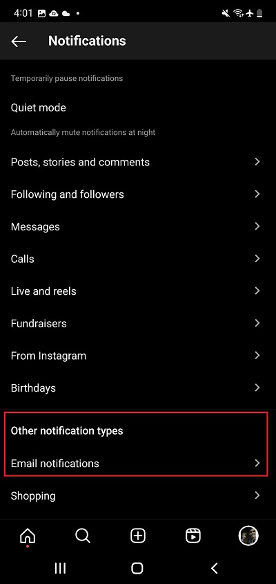 Other notification Types Instagram