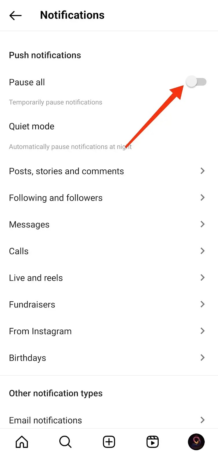 Pause All Option Instagram Notifications