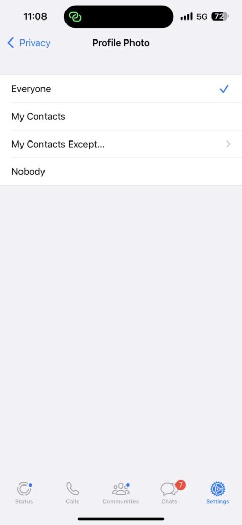 Profile Photo Settings in Whatsapp