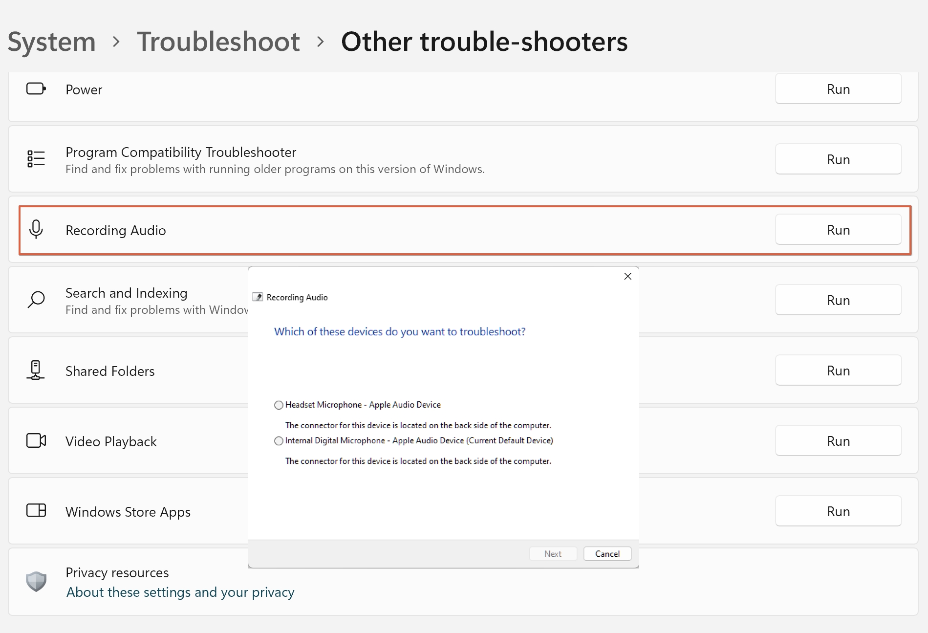 Recording Audio Troubleshooter