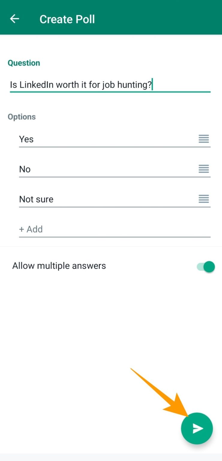how to add a poll in whatsapp group chat