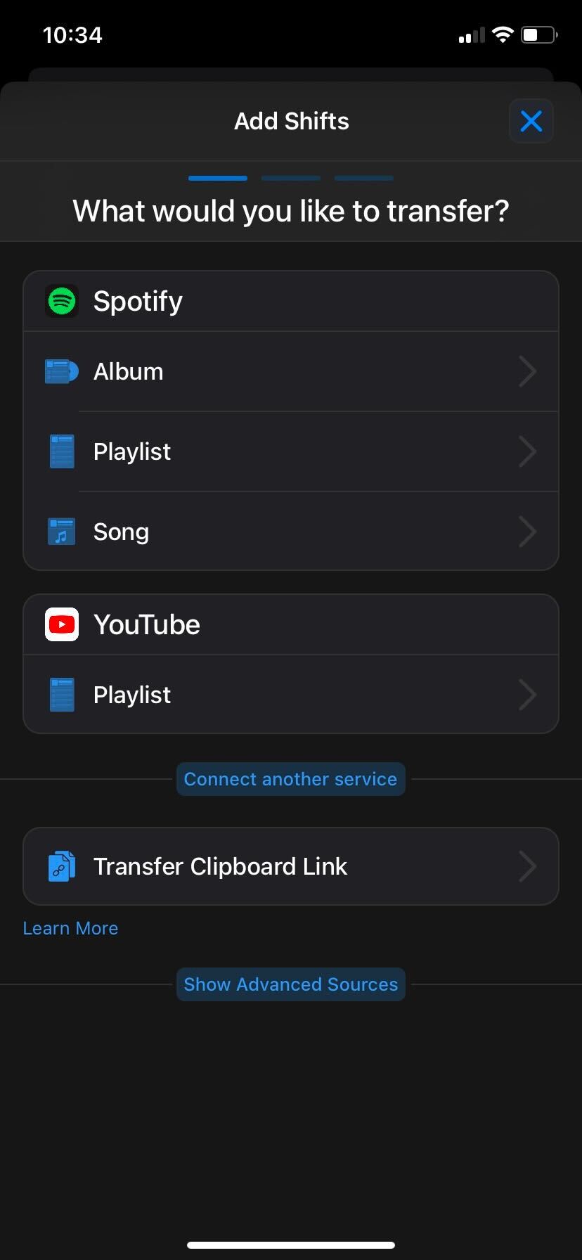 SongShift Spotify Playlist transfer option