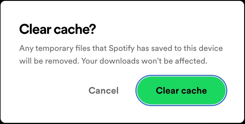 Spotify Clear Cache button Mac