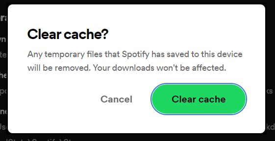 Spotify Clear cache button