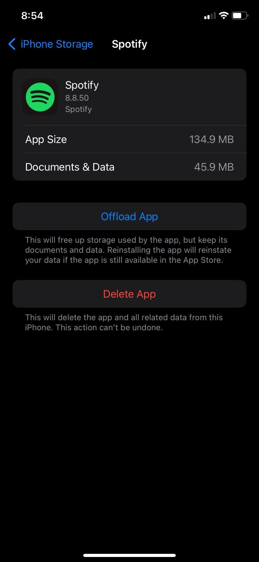 Spotify Offload App button