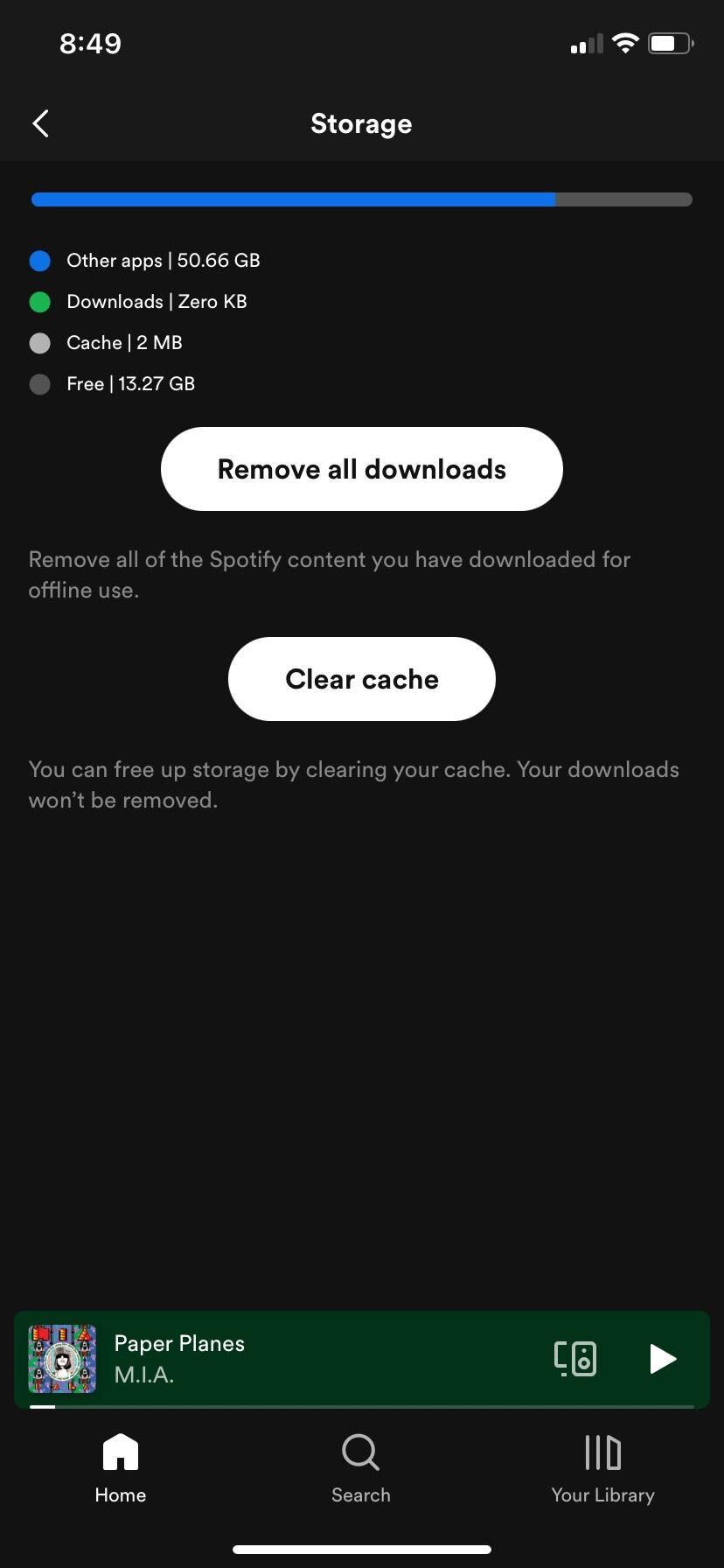 Spotify clear cache button