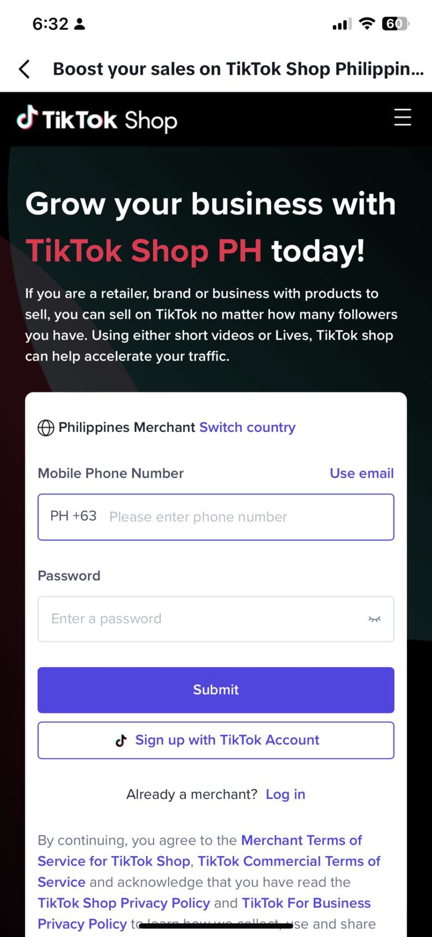TikTok Shop Registration