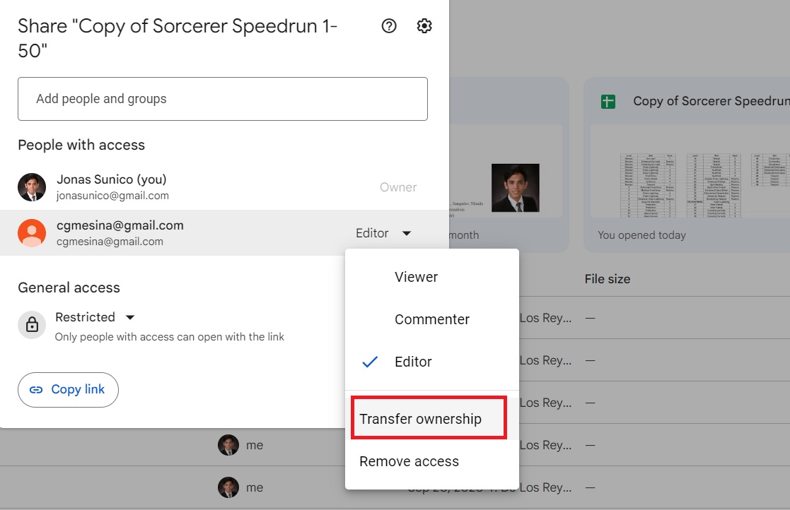 Transfer ownership in Google Drive