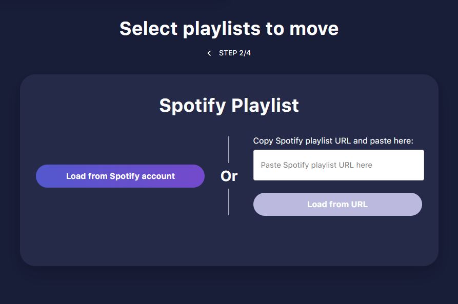 TuneMyMusic Load Playlist page