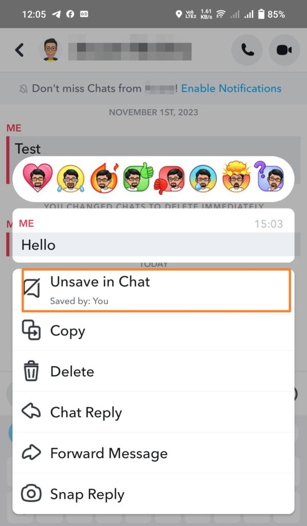Unsave in Chat SnapChat