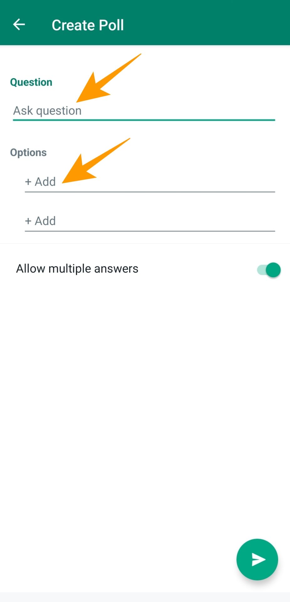 WhatsApp Create poll screen