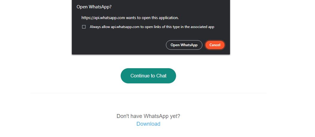 WhatsApp continue to chat button