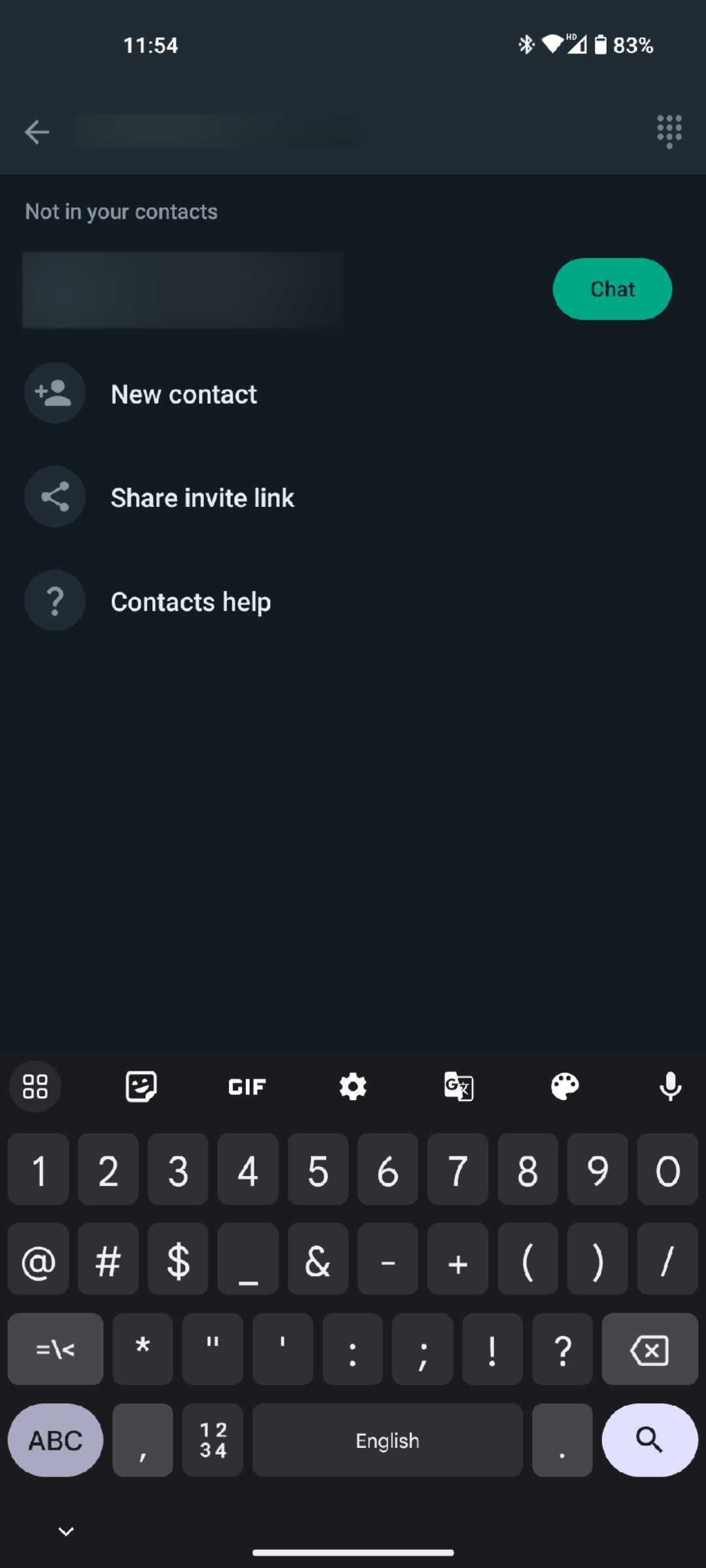 WhatsApp unknown contact chat option Android