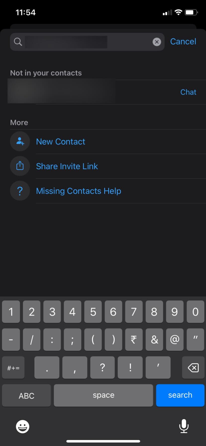 WhatsApp unknown contact chat option