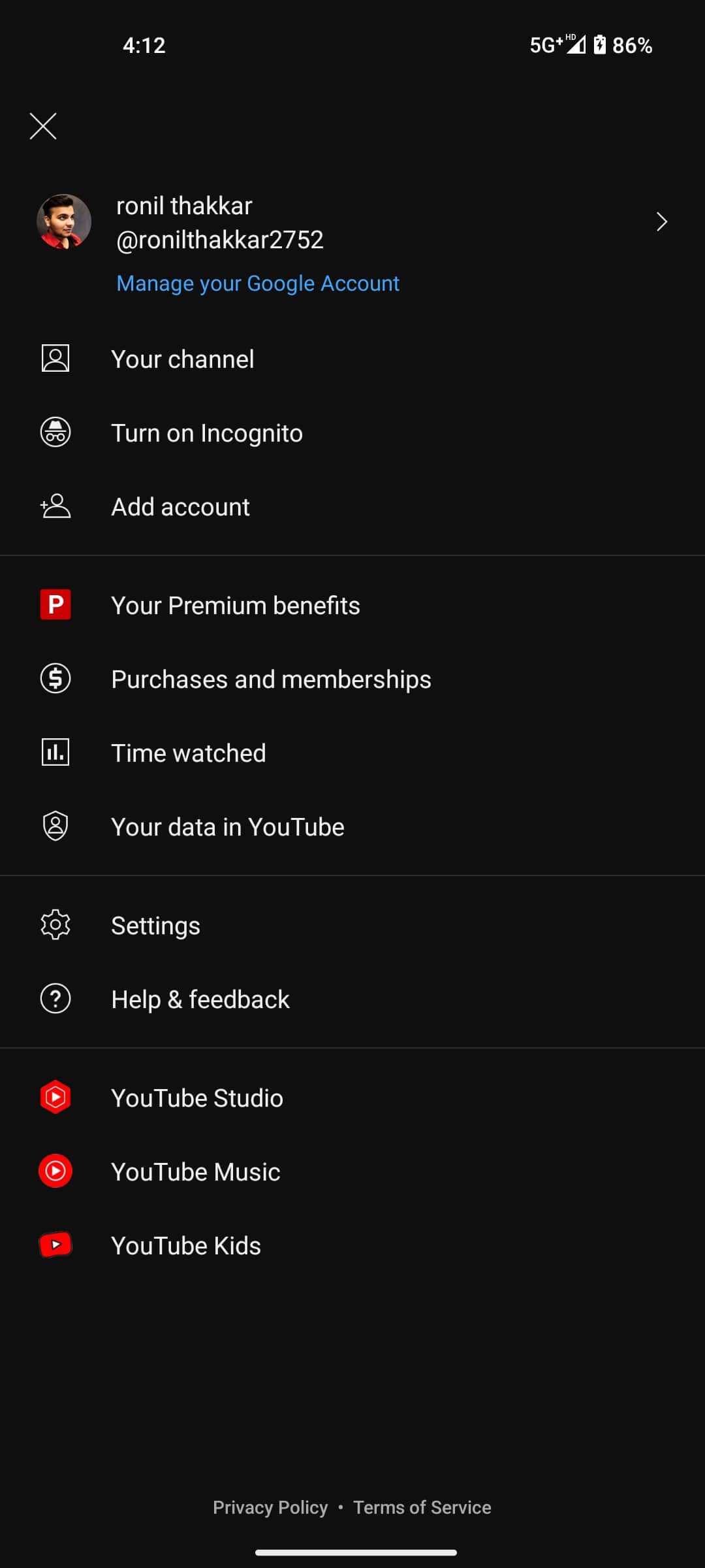 YouTube settings